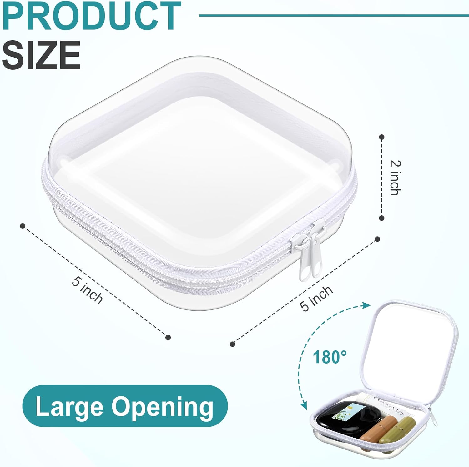 Hoolerry 4 Pcs Hard Clear Zipper Case Makeup Bags Plastic Pencil Pouch Transparent Storage Box Containers for Cosmetics, Snacks, Building Blocks, Puzzles(White,5 x 5 x 2 in)