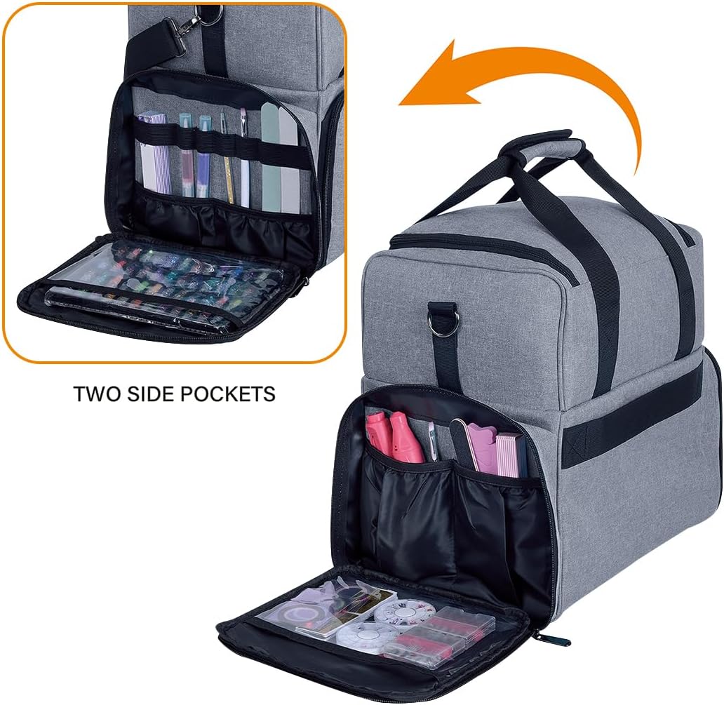 Large Makeup Cosmetic Bag with 3 Removable Case and 2 Removable Dividers Double Layer Travel Storage Organizer, Makeup Brushes Storage Section Grey