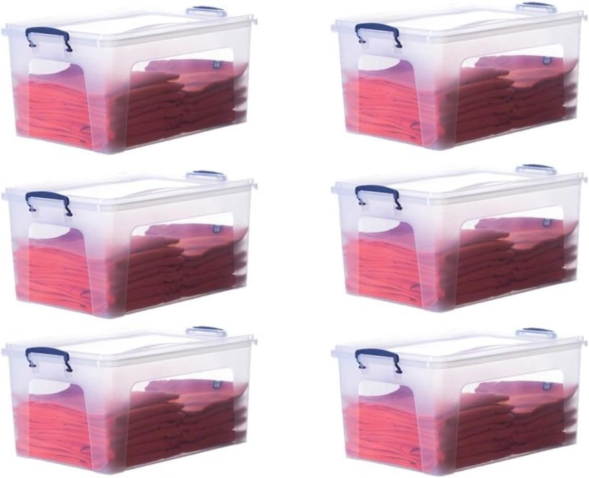 Superio Storage Bins with Lids- Clear Boxes for Organizing, Stackable Plastic Containers- BPA Free, Non-Toxic, Odor Free, Organizer for Home, Office, Dorm (6 Pack, 28.5 Qt)