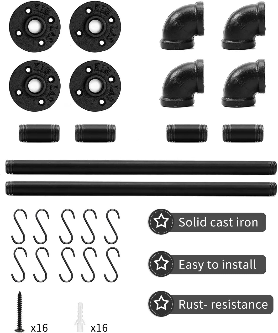 Industrial Pipe Pot Pan Rack 21" (2 Pack), Wall mount Pot hangers Pan Hanging Rail Lid Hanger for kitchen with 10 S Hooks