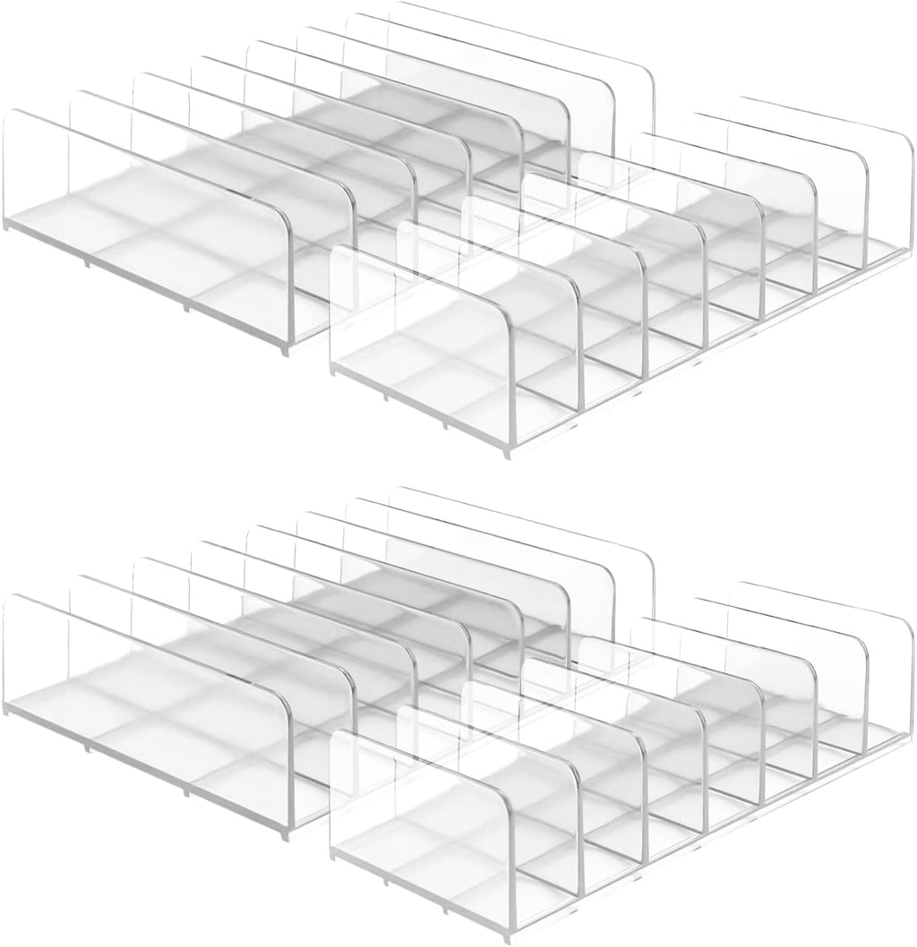 Diakey 4 Pack Eyeshadow Palette Makeup Organizer, 7-Section Acrylic Cosmetic Holder for Vanity, Drawer, Bathroom, Mail Sorter Business Card Holder Bill Money Divider, Clear