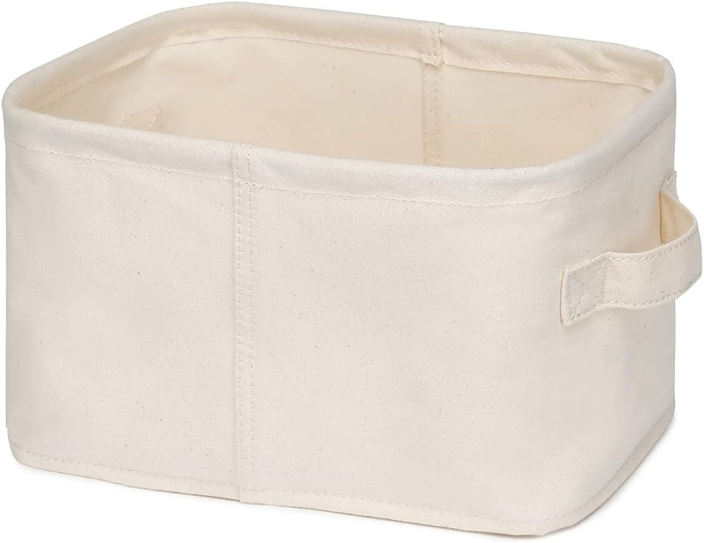 Decorative Basket Rectangular Fabric Storage Bin Organizer Basket with Handles for Clothes Storage (14.5 x 10.2 x 6.2, Beige)