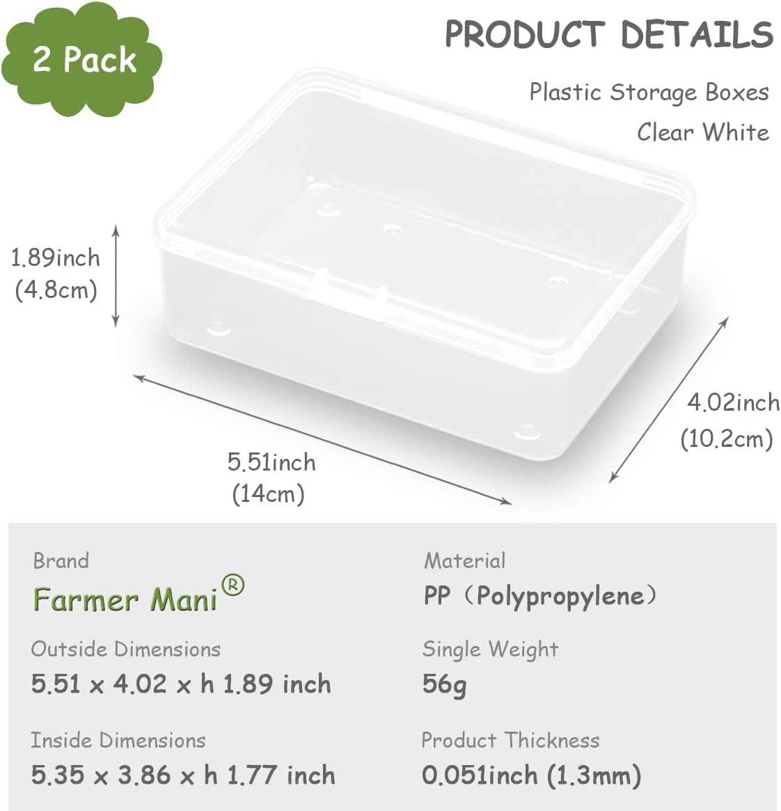 2 Pcs (5.51x4.02x1.89 inch) Small Plastic Storage Containers Box with Lid, Rectangular Clear Box for Collecting Small Items, Beads, Game Pieces, Business Cards, Crafts Accessories