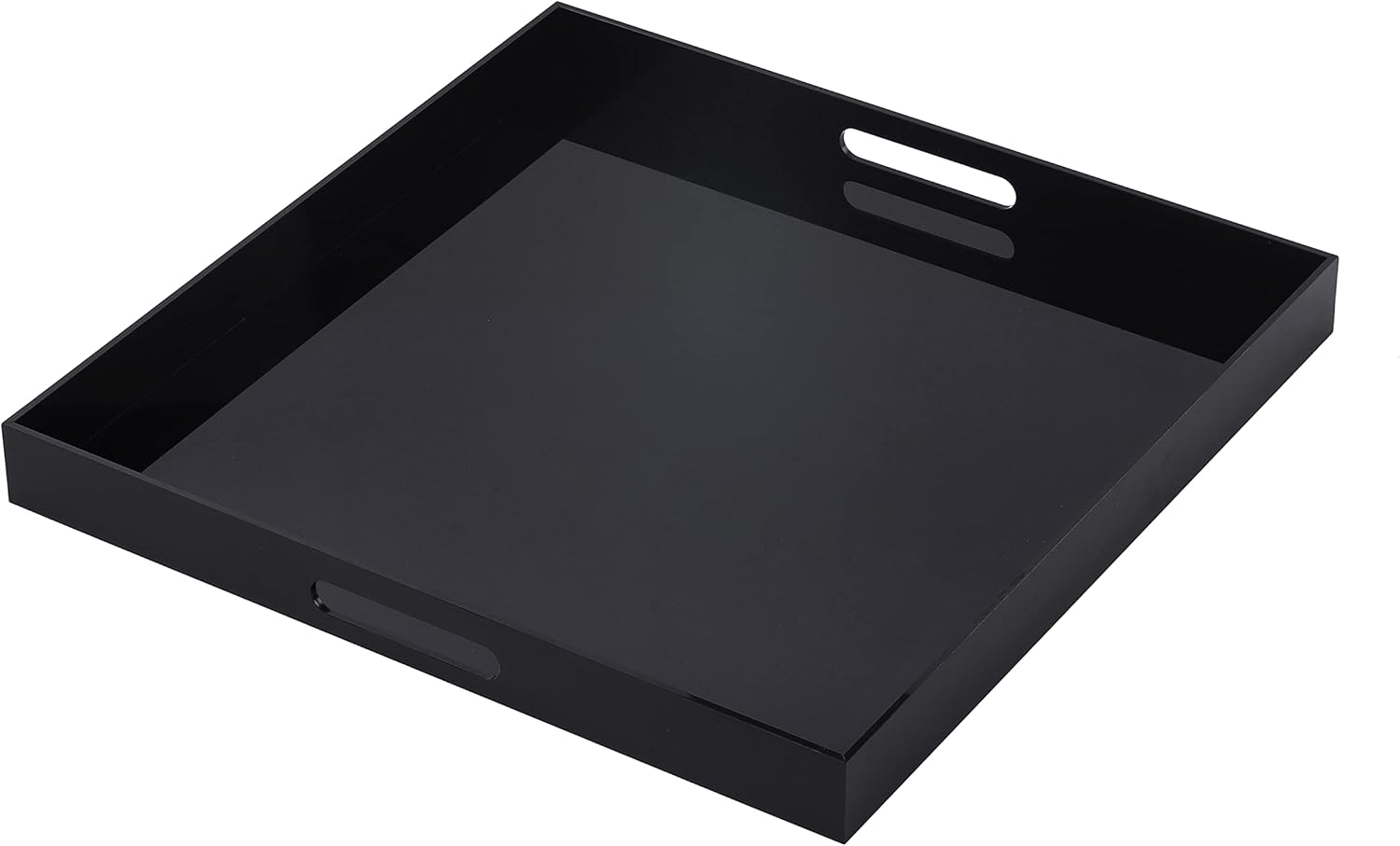 Glossy Black Acrylic Serving Tray with Handles 12x12 Inch -Spill Proof- Decorative Trays Countertop Organizer for Ottoman,Nightstand, Sidetable, Butler (12X12 Inch, Black)