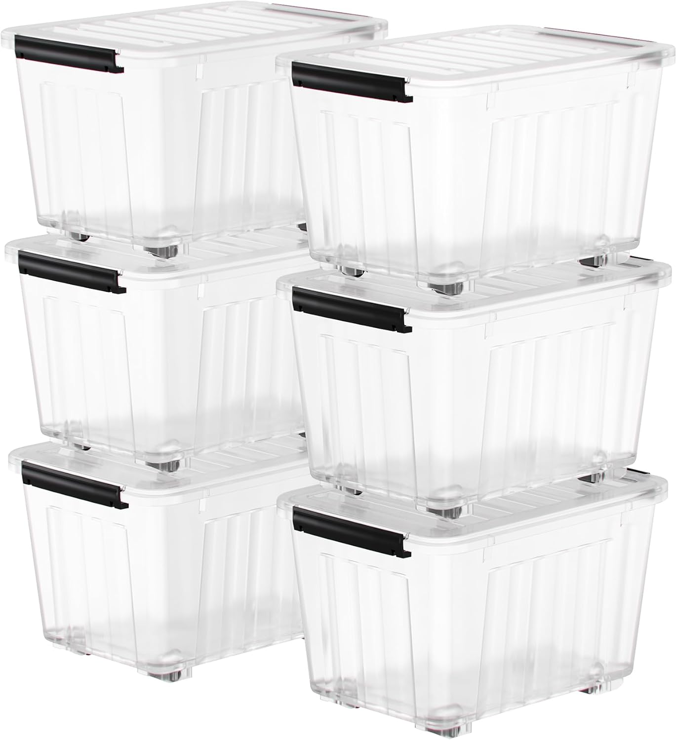 Nazhura 72 Quart Plastic Storage Bin, Stackable and Nestable Storage Boxes with Lids and Secure Latching Buckles, Large Storage Container (Clear, 72Quart-6Pack)