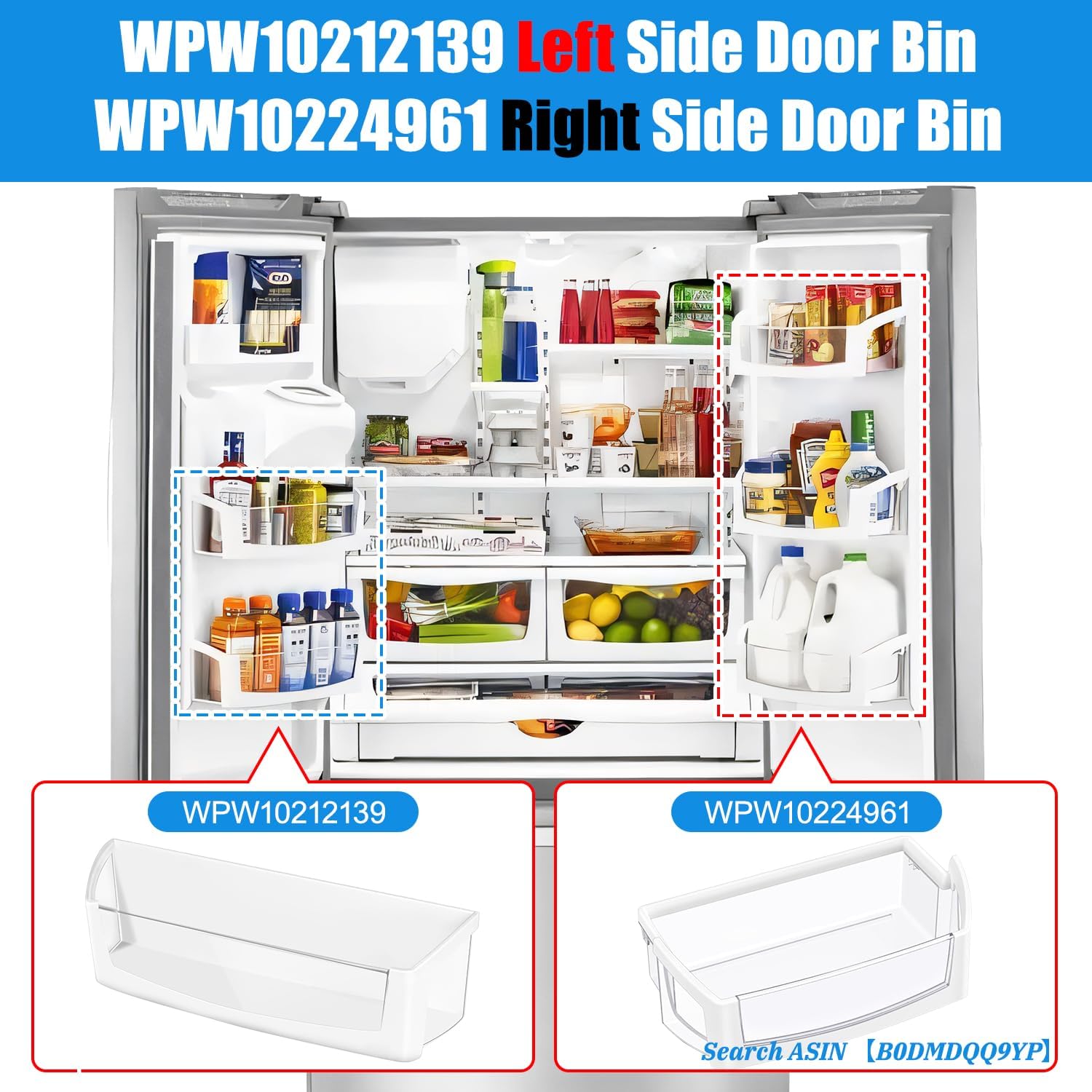 (2 PACK) UPGRADED WPW10212139 Refrigerator Door Bin Shelf Compatible with Whirlpool Refrigerator Shelf Parts W10212139 Cantilever Bin ,For Whirlpool Fridge Shelves Replacement GI6SDRXXY WRF555SDH