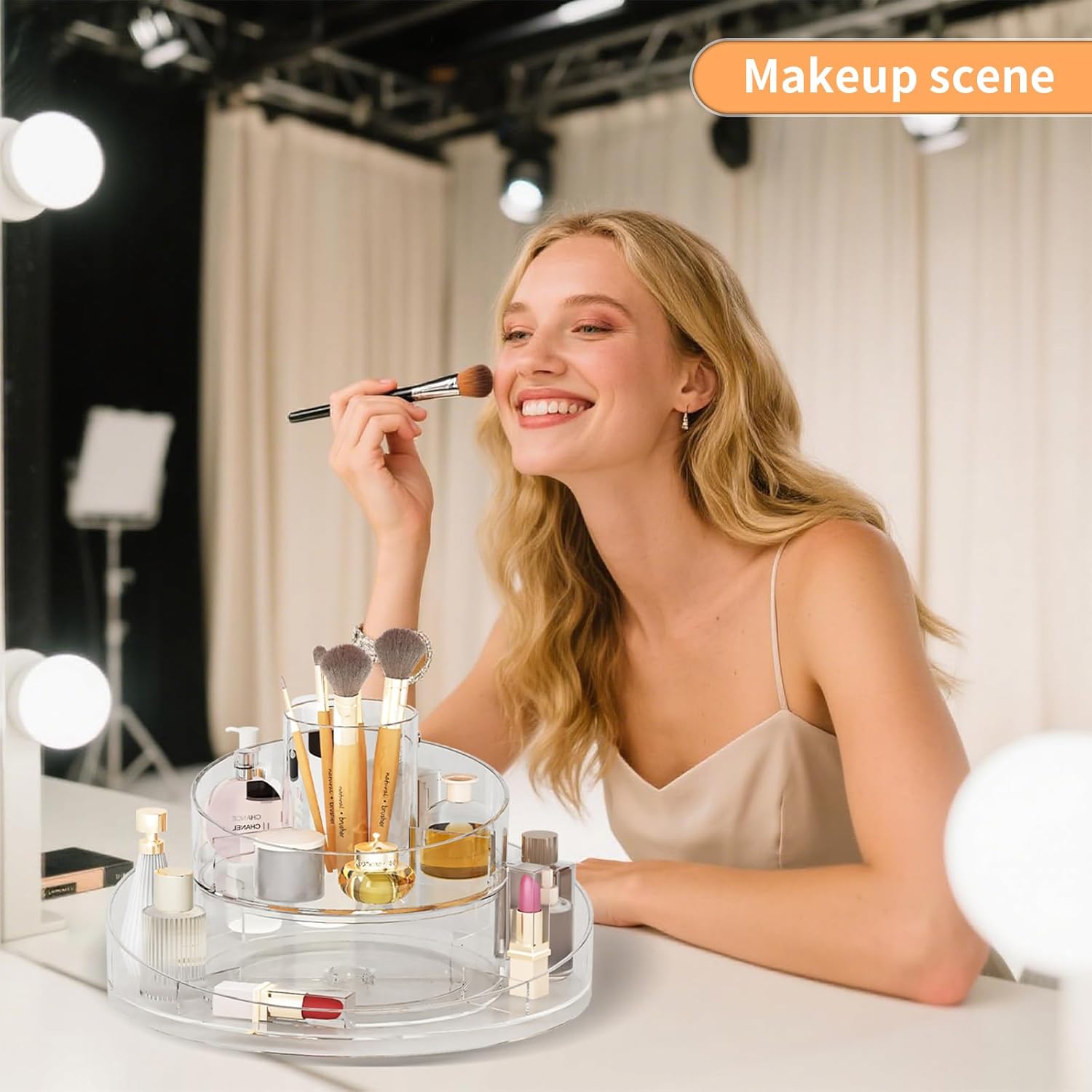 360° Rotating Makeup Organizer - Cosmetic Skincare Organizers Wish Brush Holder, Large Capacity Cosmetic Display Case for Vanity, Bathroom Countertop (Clear)