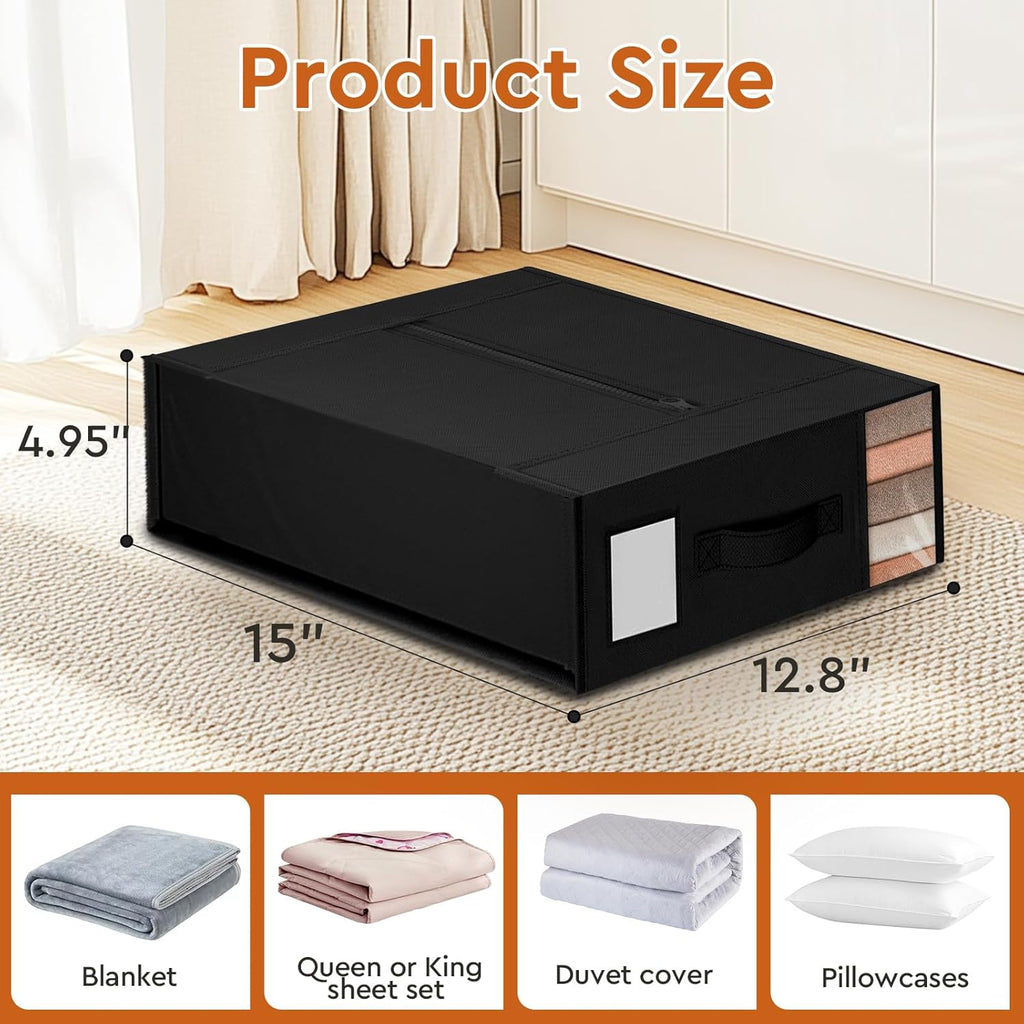 6 Pack Bed Sheet Closet Organizers and Storage,Sturdy Foldable Storage Containers with Window and Label,Storage and Organization for Bedding Sheets,Duvet Covers,Blankets (Black)