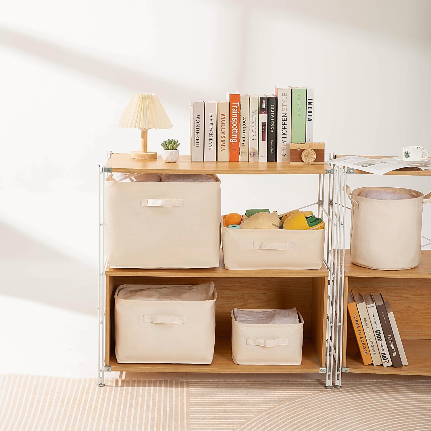 Foldable Storage Bins with Lids Cotton Canvas Rectangular Storage Box Ideal for Organization Lightweight and Durable (13.78 x 9.45 x 9.45)