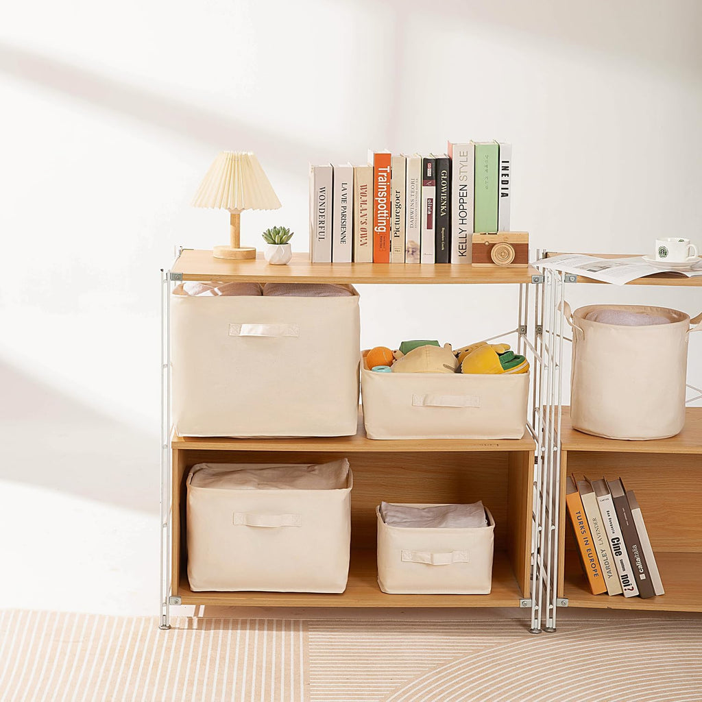 Foldable Storage Bins with Lids Cotton Canvas Rectangular Storage Box Ideal for Organization Lightweight and Durable (14.96 x 12.01 x 12.2)