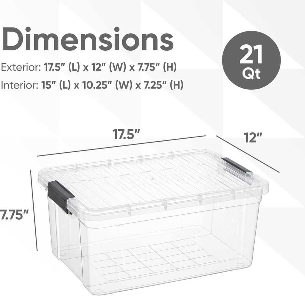 Superio Storage Bins with Lids- 6 Pack, 21 Qt Clear Boxes for Organizing, Stackable Plastic Containers- BPA Free, Non-Toxic, Odor Free, Organizer for Home, Office, Dorm