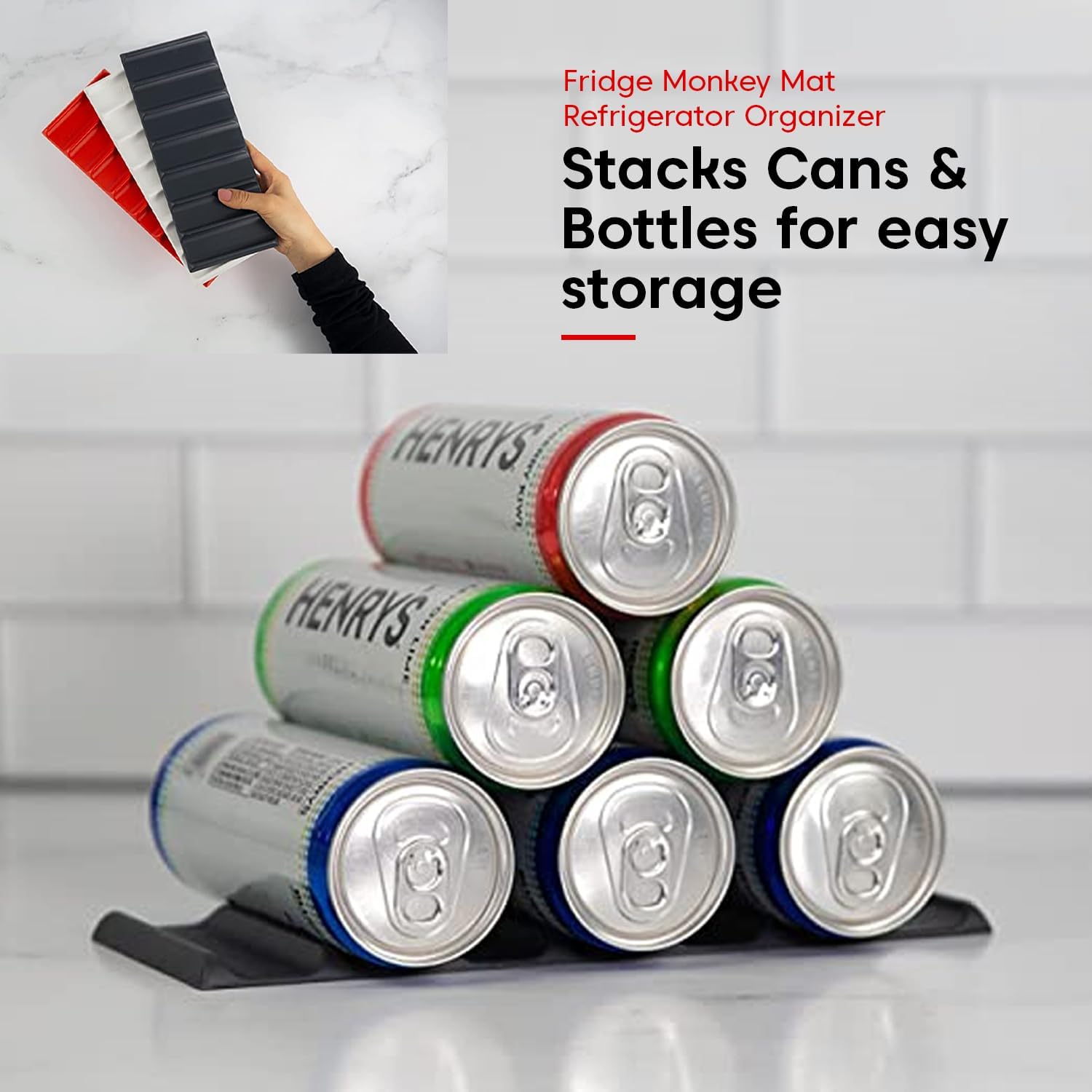 Cooks Innovations 2-Pack Drink Organizer for Fridge, Soda Can Refrigerator Organizers and Storage, Beer-Wine-Water Bottle Holder, Fridge Monkey - Durable Non-Slip&Roll
