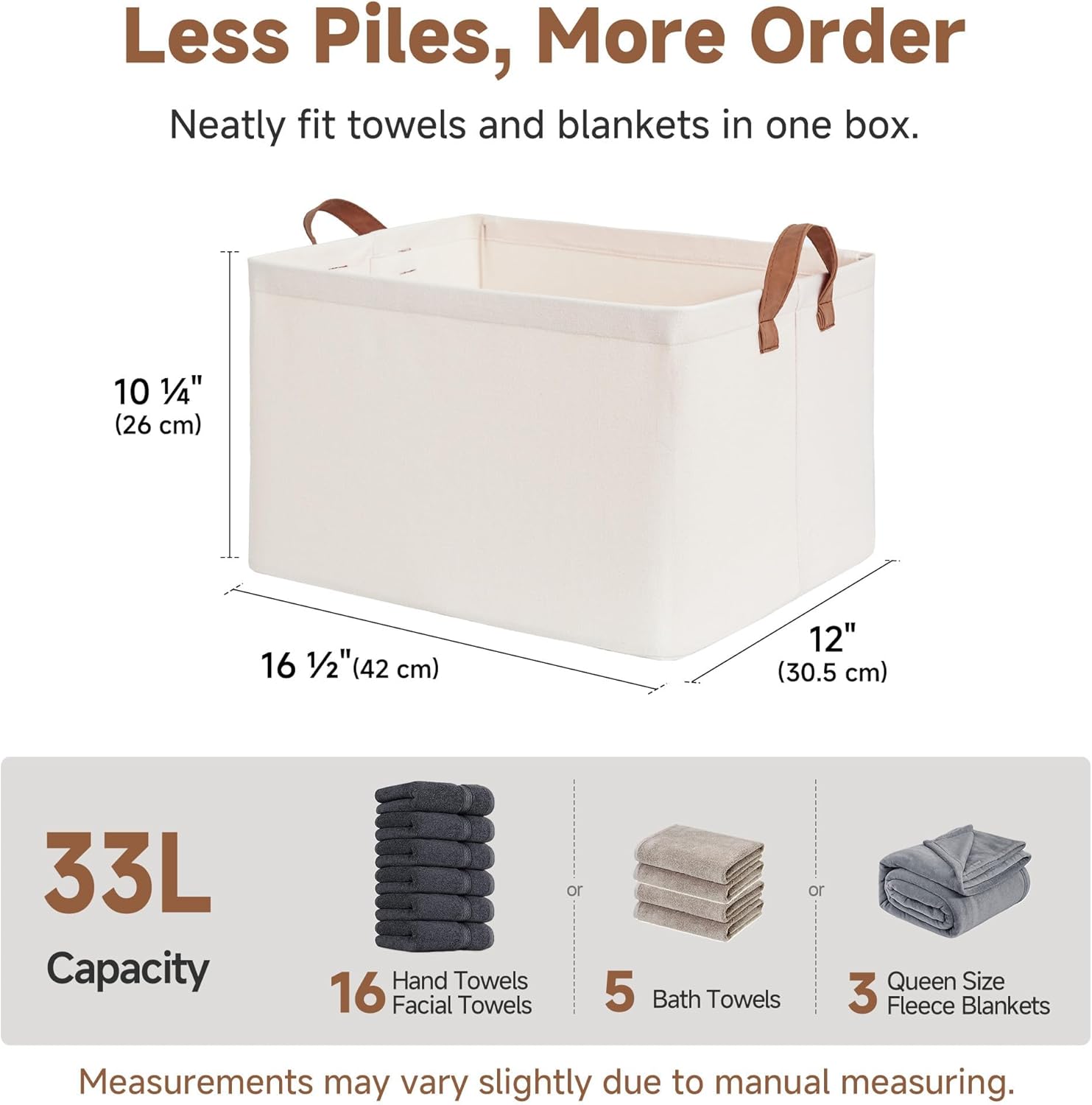 StorageWorks Fabric Storage Bins, Large Storage Baskets for Shelves, Closet Organizers and Storage Bins with Metal Frame, Handles, Natural Color, 2-Pack