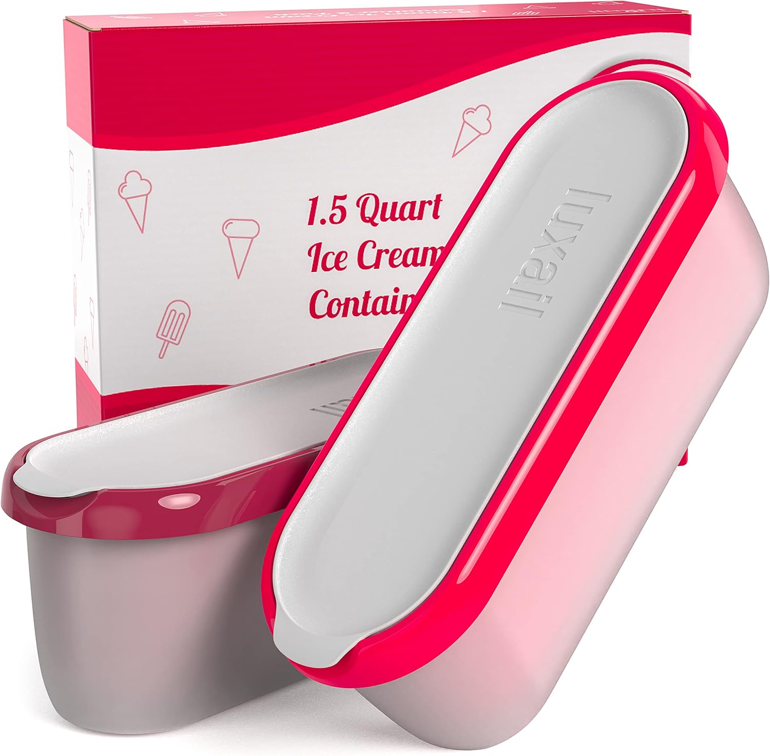 Ice Cream containers for homemade ice cream, Reusable Storage Freezer ice cream Container With Lids,2 Pack, BPA FREE, Dishwasher Safe Tub. Double Insulated, 1.5 Quart, Red and Burgundy , Non Slip