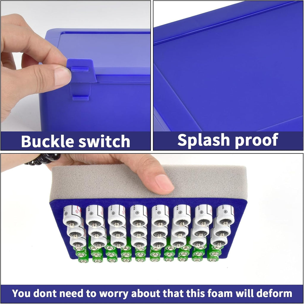 FULLCASE Battery Storage Organizer Holder Holds 54 AA AAA Batteries, Box Cases Garage Container, Home Drawer Organization Dispenser (Case Only) Blue