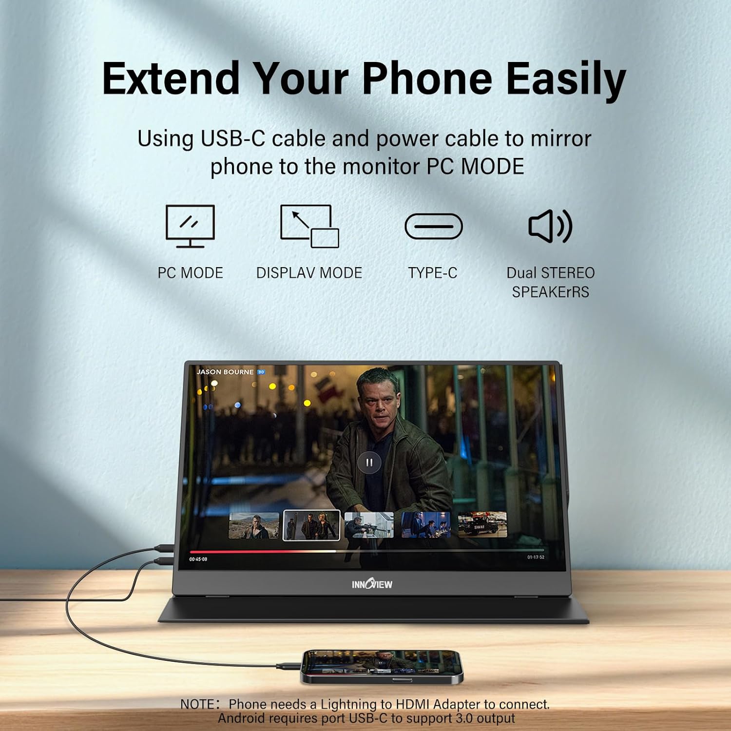 InnoView Portable Monitor, 15.6 Inch FHD 1080P HDMI USB C Second External Monitor for Laptop, Desktop, MacBook, Phones, Tablet, PS5/4, Xbox, Switch, Built-in Speaker with Protective Case