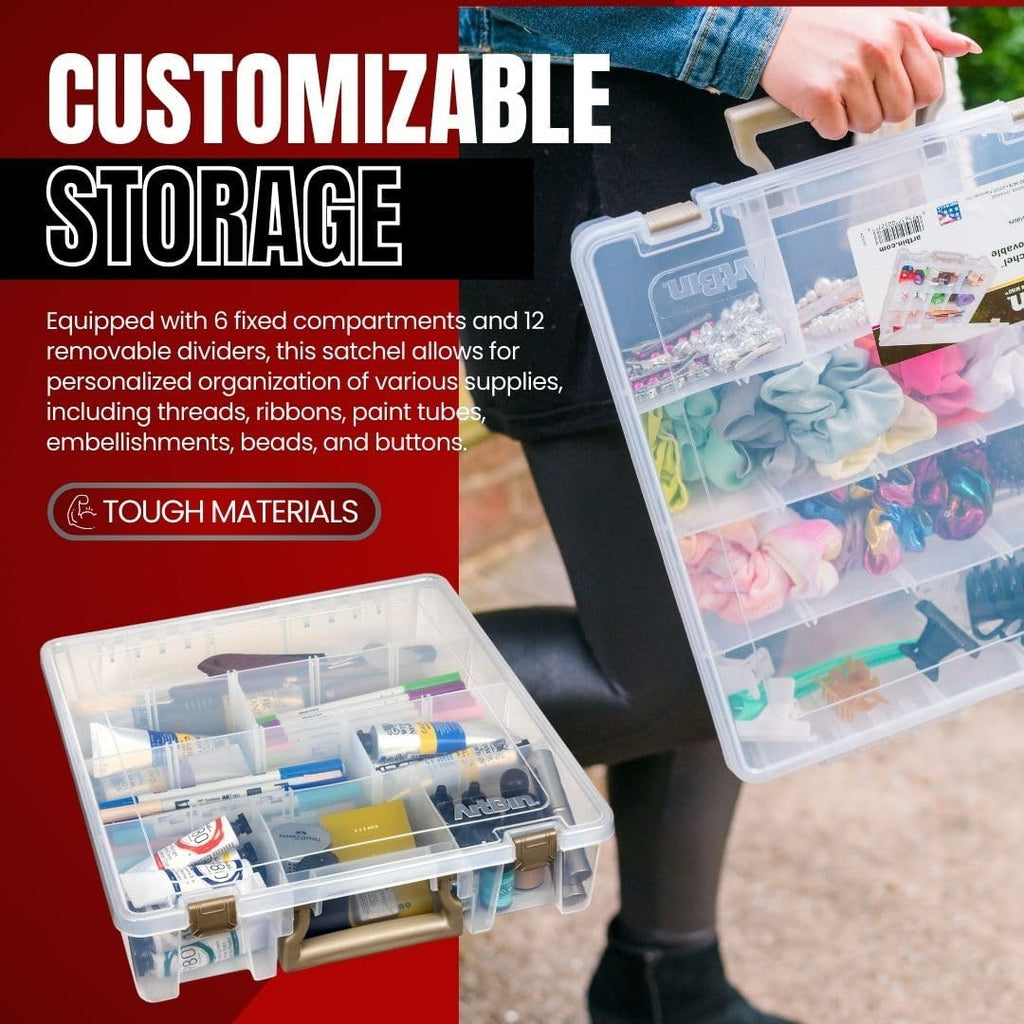 ArtBin 9007AB Super Satchel with Removable Dividers, Portable Art & Craft Organizer with Handle, [1] Plastic Storage Case, Clear