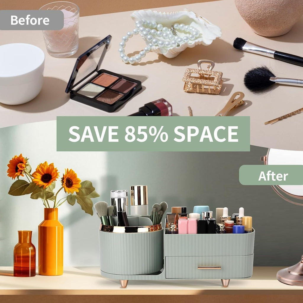 Makeup Organizer for Vanity, Cosmetic Display Case with Drawers, Fits Makeup, Skincare Products, Brushes, Lipsticks, and Other Accessories, Versatile Storage Solution (Green)