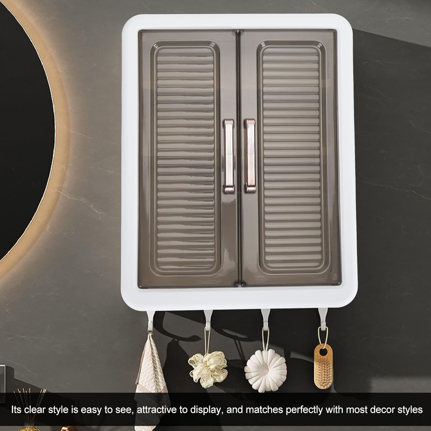 TOPINCN Wall Mounted Bathroom Cabinet, Makeup Organizer Shelf Perfume Cosmetic Display Cabinet with Hooks, Over The Toilet Storage Organizer Skincare Storage Rack for Bathroom