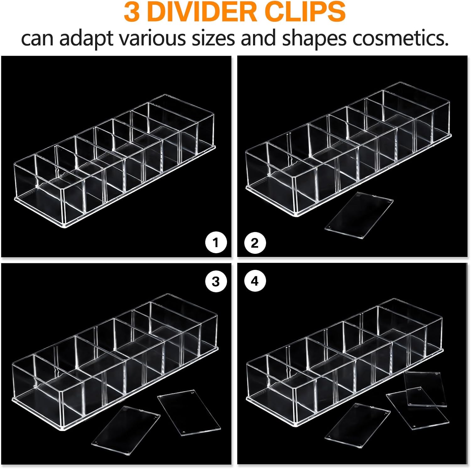 Tuanse 2 Pcs Acrylic Makeup Compact Organizer Detachable 8 Spaces Clear Vanity Drawer Organizer Eyeshadow Palette Storage for Lipstick Highlighter, Skincare Cosmetic Display Cases for Bathroom