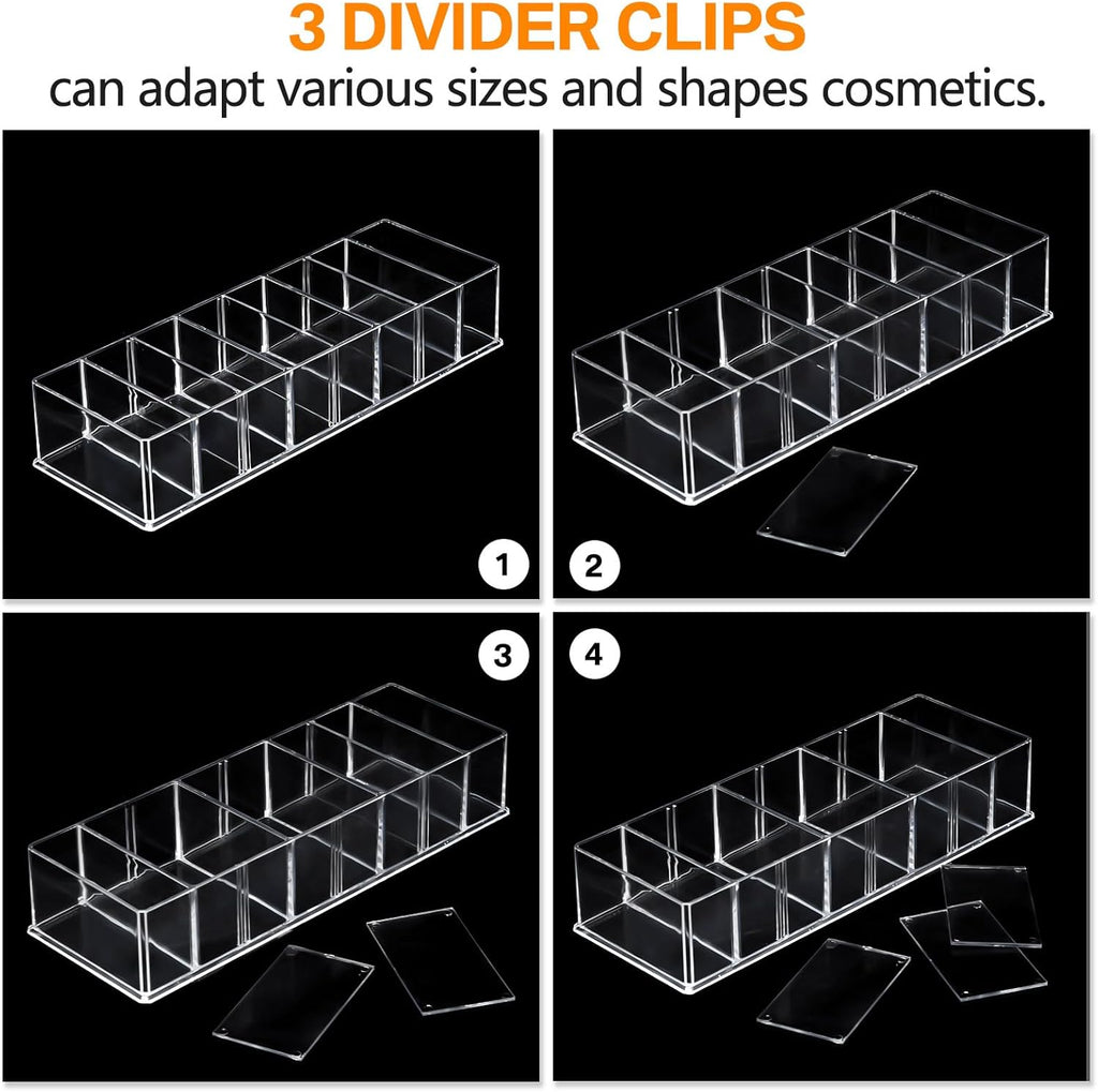 Tuanse 4 Pcs Acrylic Makeup Compact Organizer Detachable 8 Spaces Clear Vanity Drawer Organizer Eyeshadow Palette Storage for Lipstick Highlighter, Skincare Cosmetic Display Cases for Bathroom