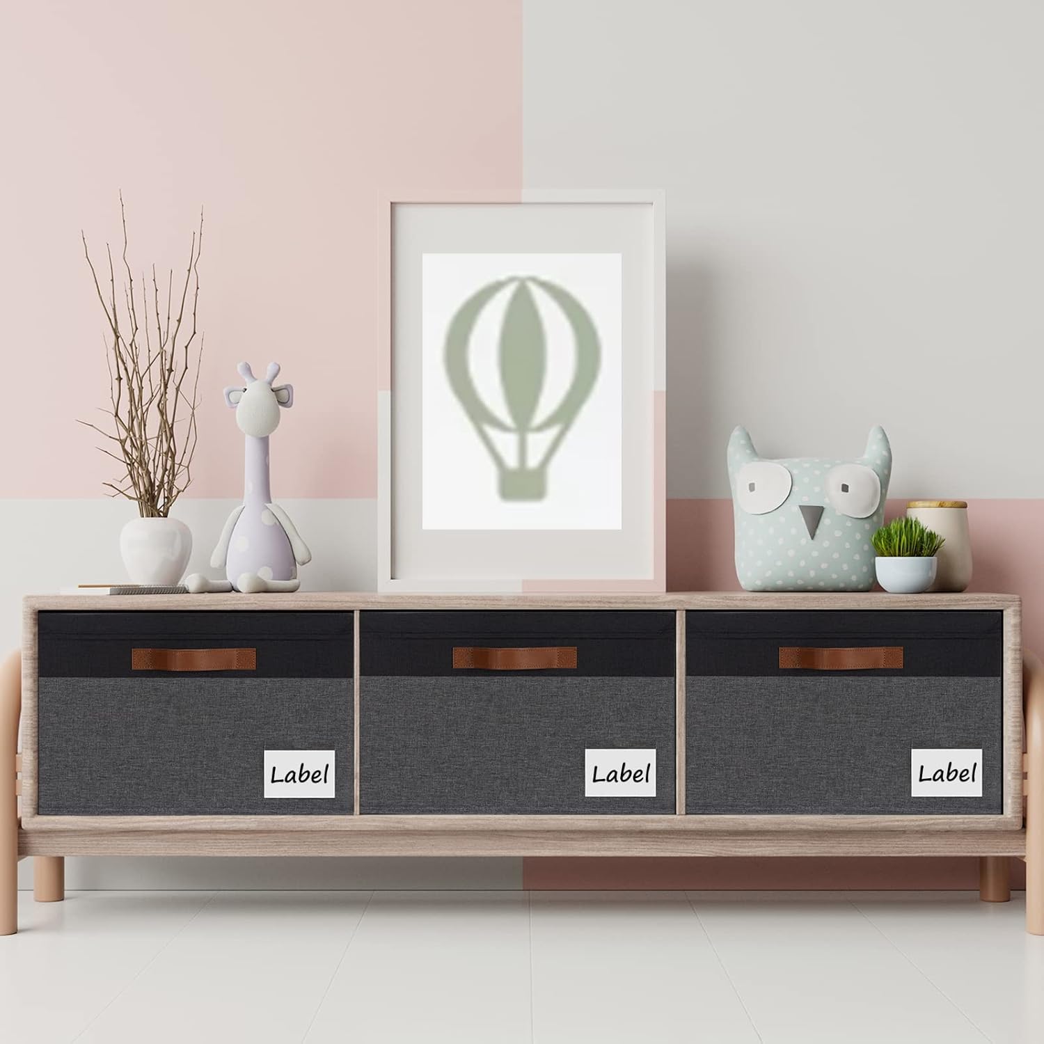 GhvyenntteS Storage Bins with Lids 6 Pack, Large Storage Baskets with Lid and 3 Handles, Foldable Fabric Storage Boxes with Lid and Label for Home Office (Grey&Black, 15" x 11" x 9.7")