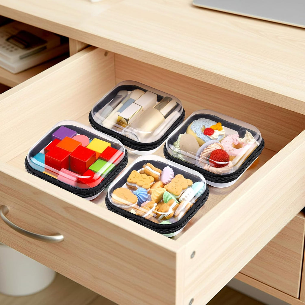 Sanwuta 6 Pcs Clear Hard Zipper Case Hard Plastic Zipper Pouches Transparent Makeup Bag Pencil Pouches for Travel Snacks Christmas Trinket Storage Organizer Box(Black,5 x 5 x 2 Inch)