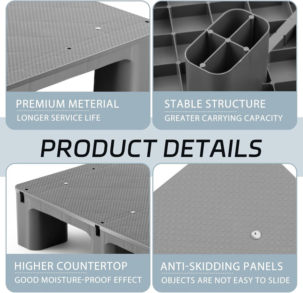 1 Pcs Plastic Pallet for Basement Storage Easy Stack Lightweight Floor Pallet Display Flooring Room Supermarket Christmas, Support up to 2000 Lbs (31.5'' L X 24'' W X 4.7'' H,Grey)