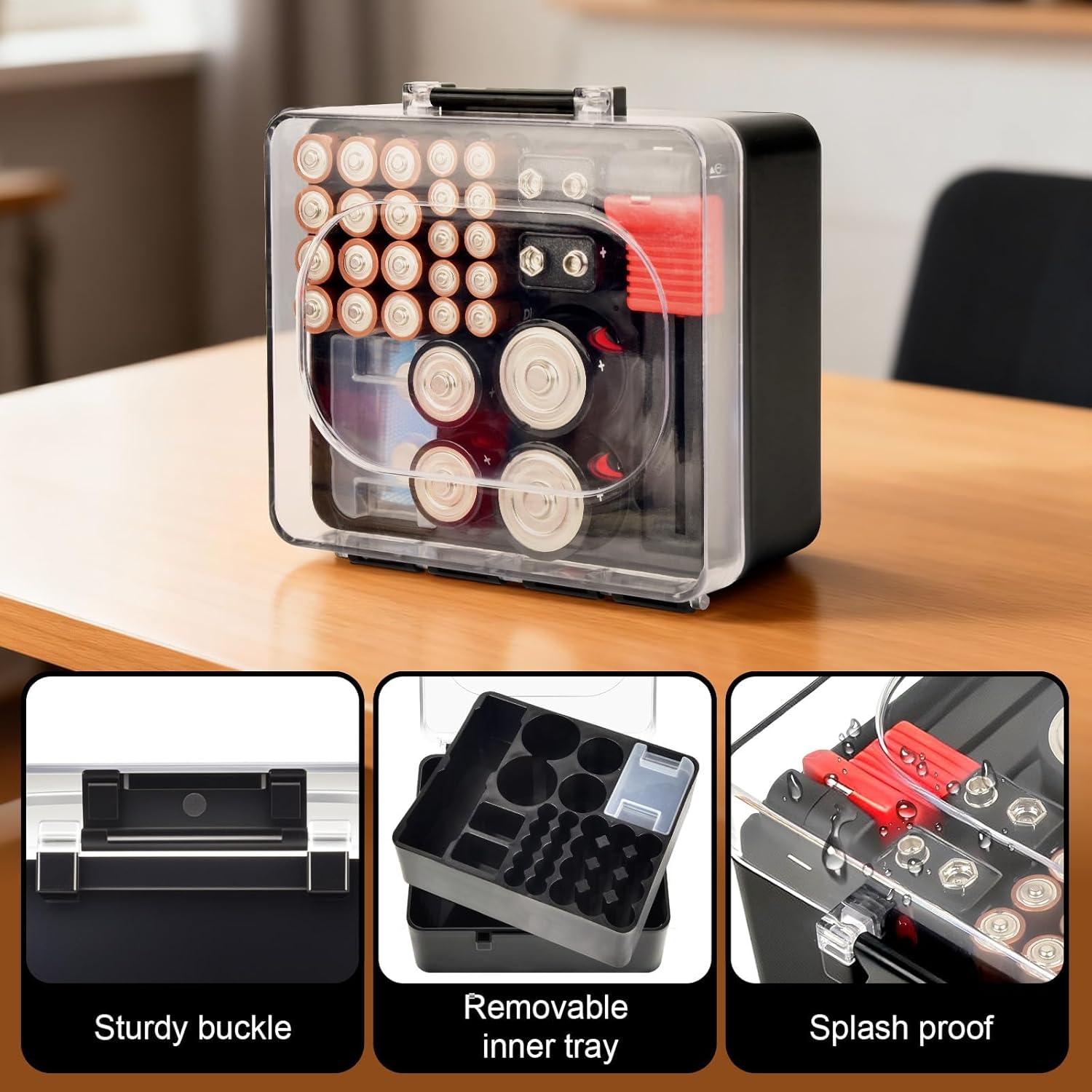 Battery Storage Organizer Box, Holder Container Bag for 28+ AA AAA C D 9V 3V Lithium Button Coin Batteries, Plastic Home Batteries Variety Pack Protective Organization(Case Only), Tester Not Included