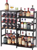 VASMIA Versatile Liquor Stand for Home Bar, Wine Rack Freestanding Floor, Mini Bar Table with Bamboo Trapezoidal Liquor Bottle Display Shelf Cabinet for Living Room, Black