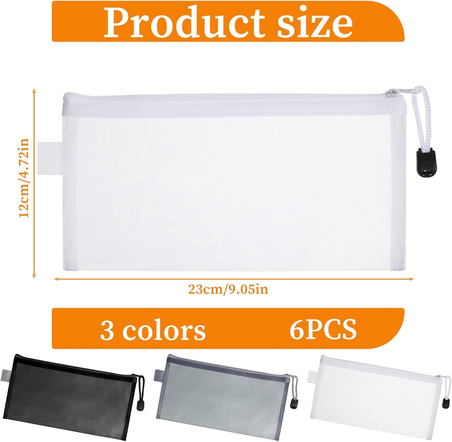 6 PCS Mesh Zipper Makeup Pouch Bags, Nylon Mesh Zipper Cosmetic Bags, Portable Travel Makeup Brush Pouches for Purse Toiletry Bag Organizer Case Diaper (Black, White, Gray)