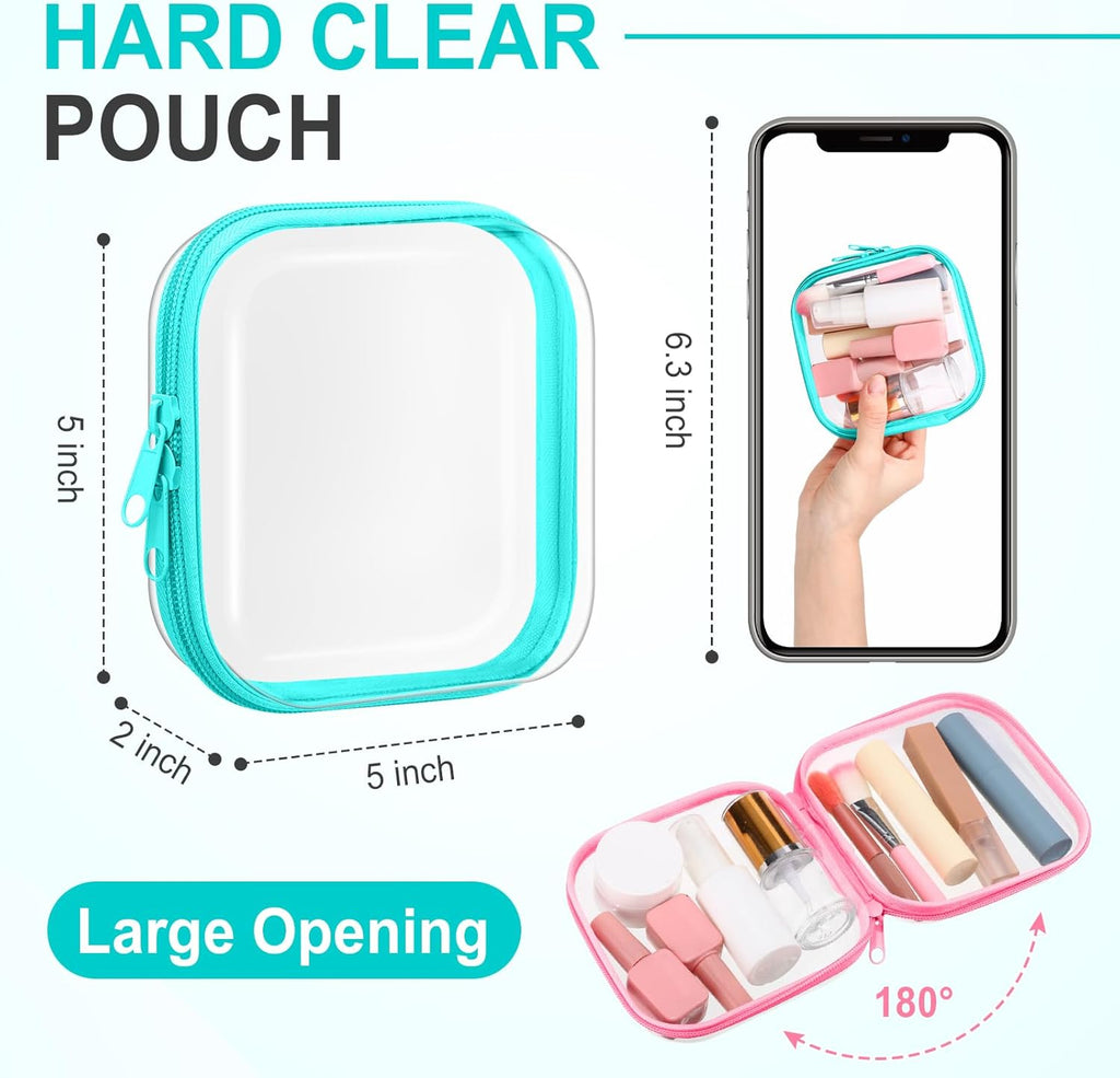 Sanwuta 6 Pcs Clear Hard Zipper Case Hard Plastic Zipper Pouches Transparent Makeup Bag Pencil Pouches for Travel Snacks Christmas Trinket Storage Organizer Box(Colorful,5 x 5 x 2 Inch)