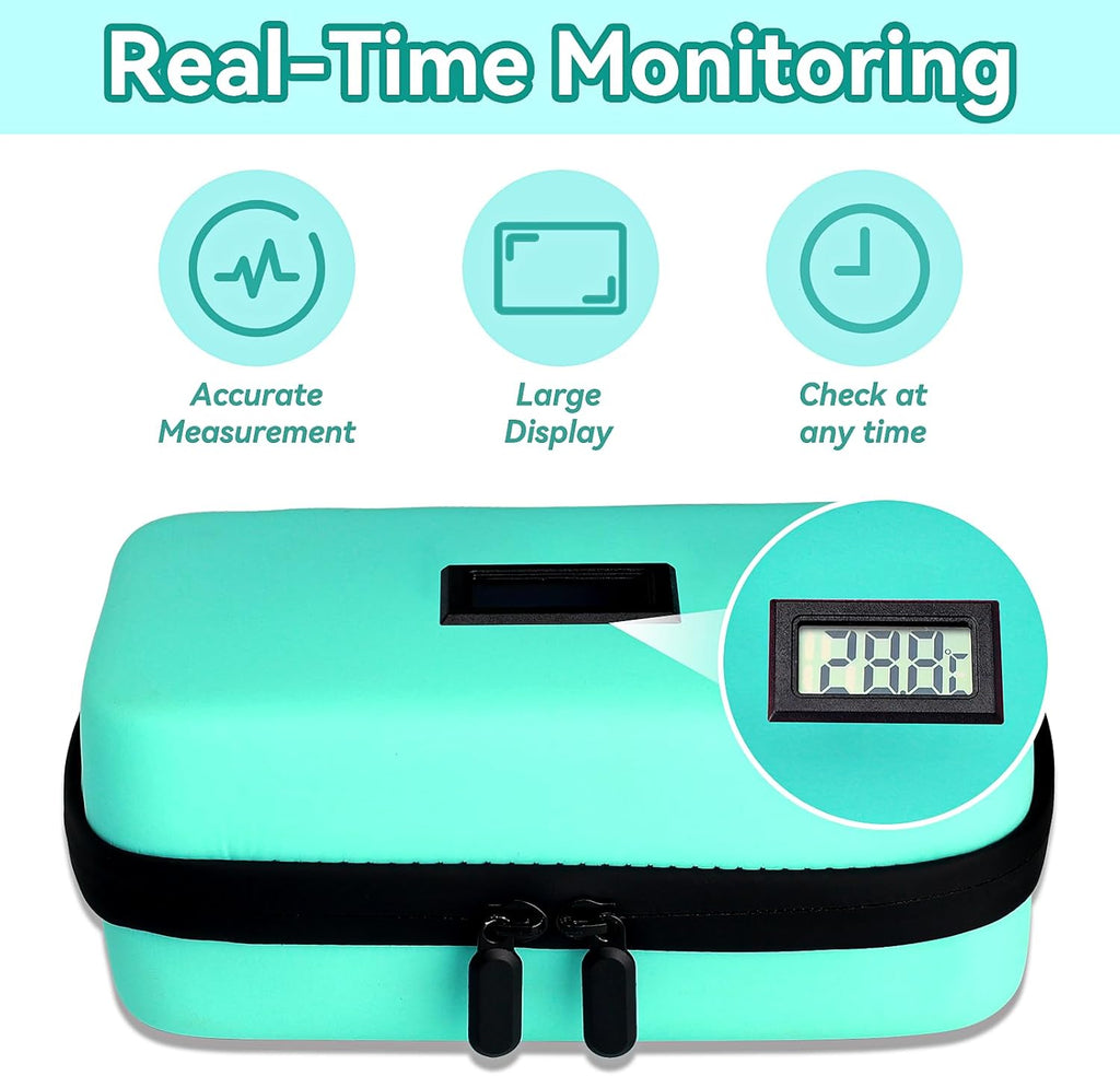 Insulin Cooler Travel Case, TSA Approved Medication Diabetic Cooler Organizer Bag with Thermometer Temperature Display 2 Ice Packs, Green
