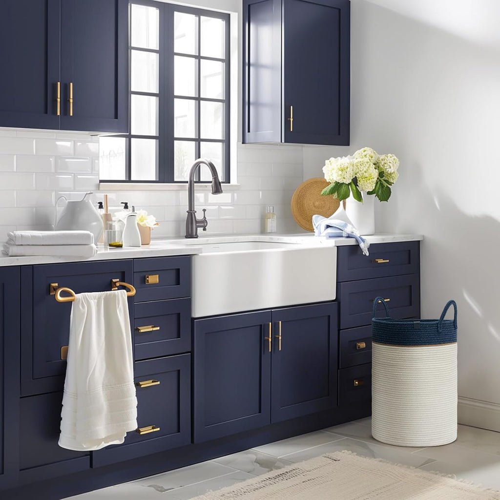 LA JOLIE MUSE Woven Basket Rope Storage Baskets - Large Cotton Organizer, Basket for Baby Blanket, Kids Toy Nursery Laundry Basket Navy Blue XL