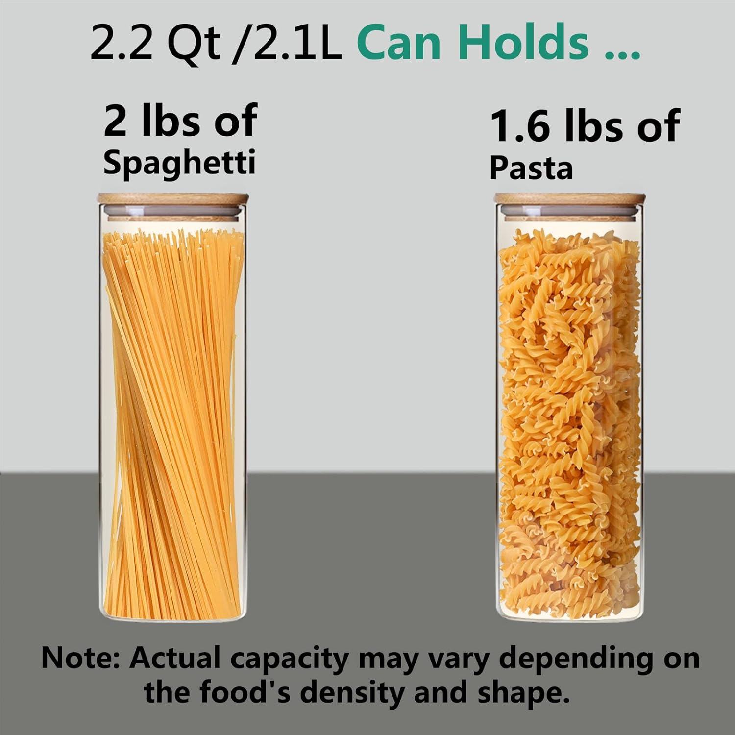 2.2 Qt Square Glass Storage Containers with Lids, Clear Food Storage Container Jar with Sealing Bamboo Lid Storage Containers for Pasta, Oats, Coffee, Flour, Sugar, Square Set-3Pack