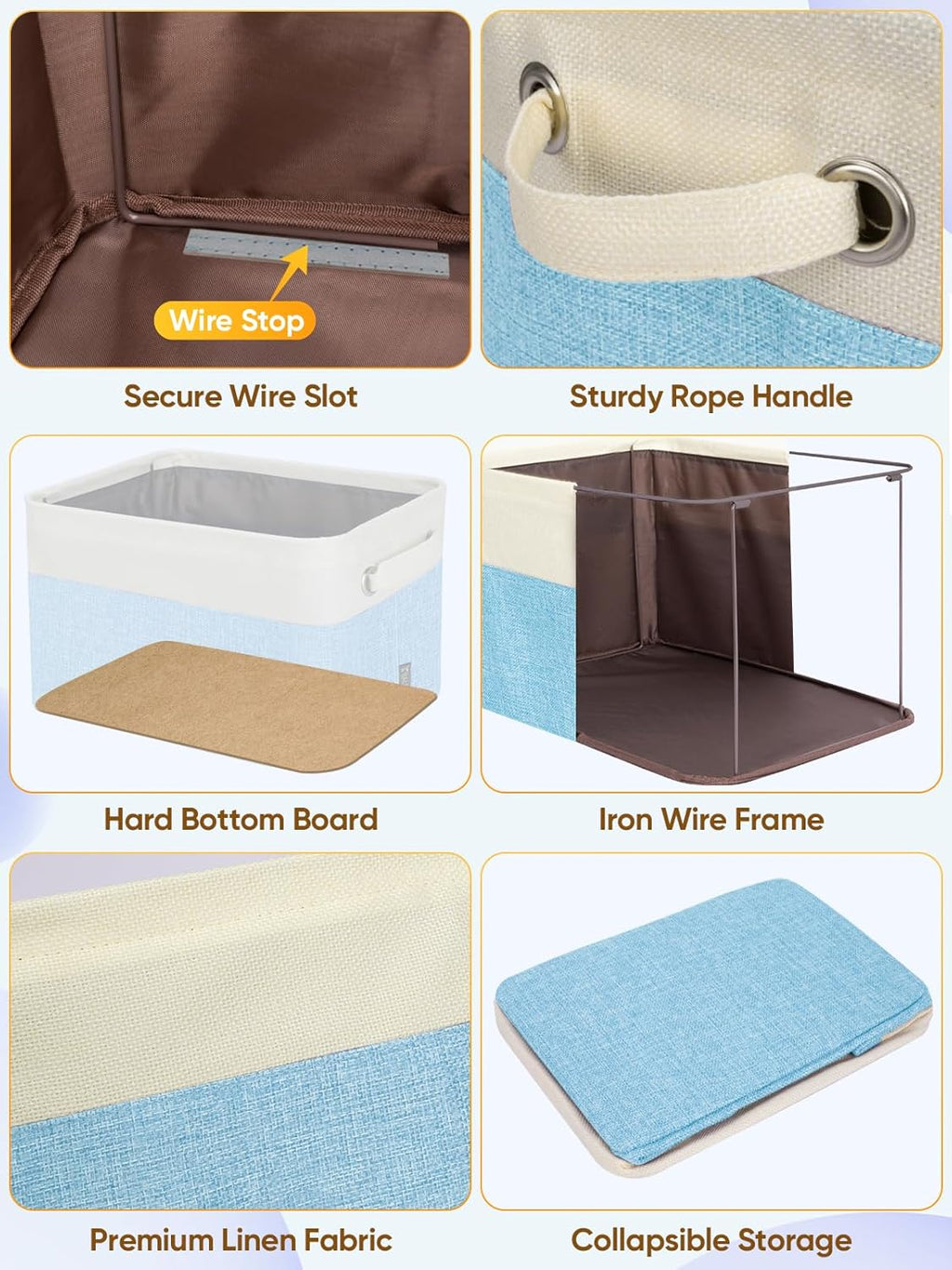 BALEINE 2 Pack Fabric Storage Bins for Shelves, Linen Storage Baskets for Organizing, Decorative Closet Bins for Clothes, Home (Skyblue, 17''x13''x10.5'')