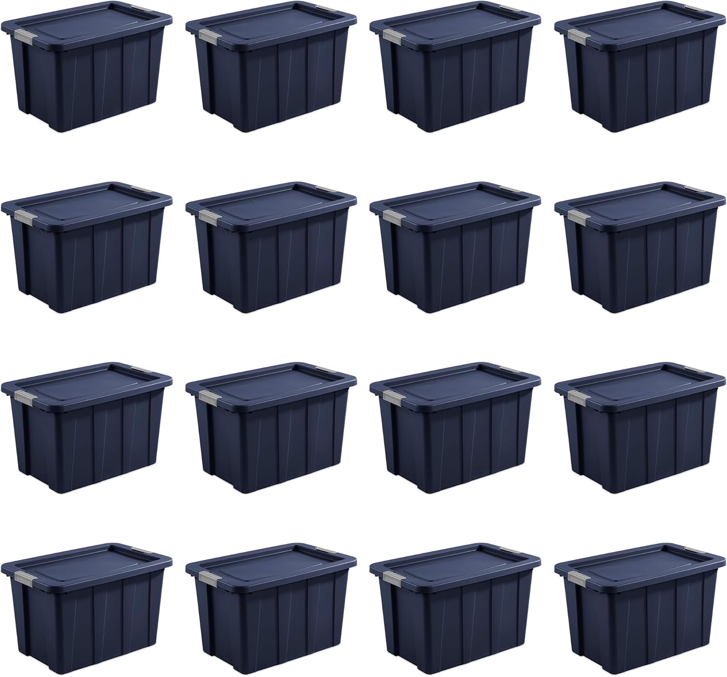 Sterilite 16-Pack Storage Bins with Lids, Heavy Duty Totes, Tuff1, 30 Gallon, Dark Indigo