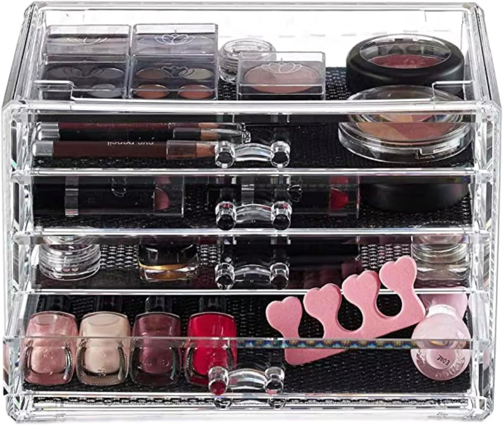 4-Drawer Clear Acrylic Vanity Top Stackable Organizer – Perfect for Skincare, Makeup, Brushes, Perfume, Jewelry and Hair Accessories (Modern 5.9" D x 9.25" W x 7.9" H)