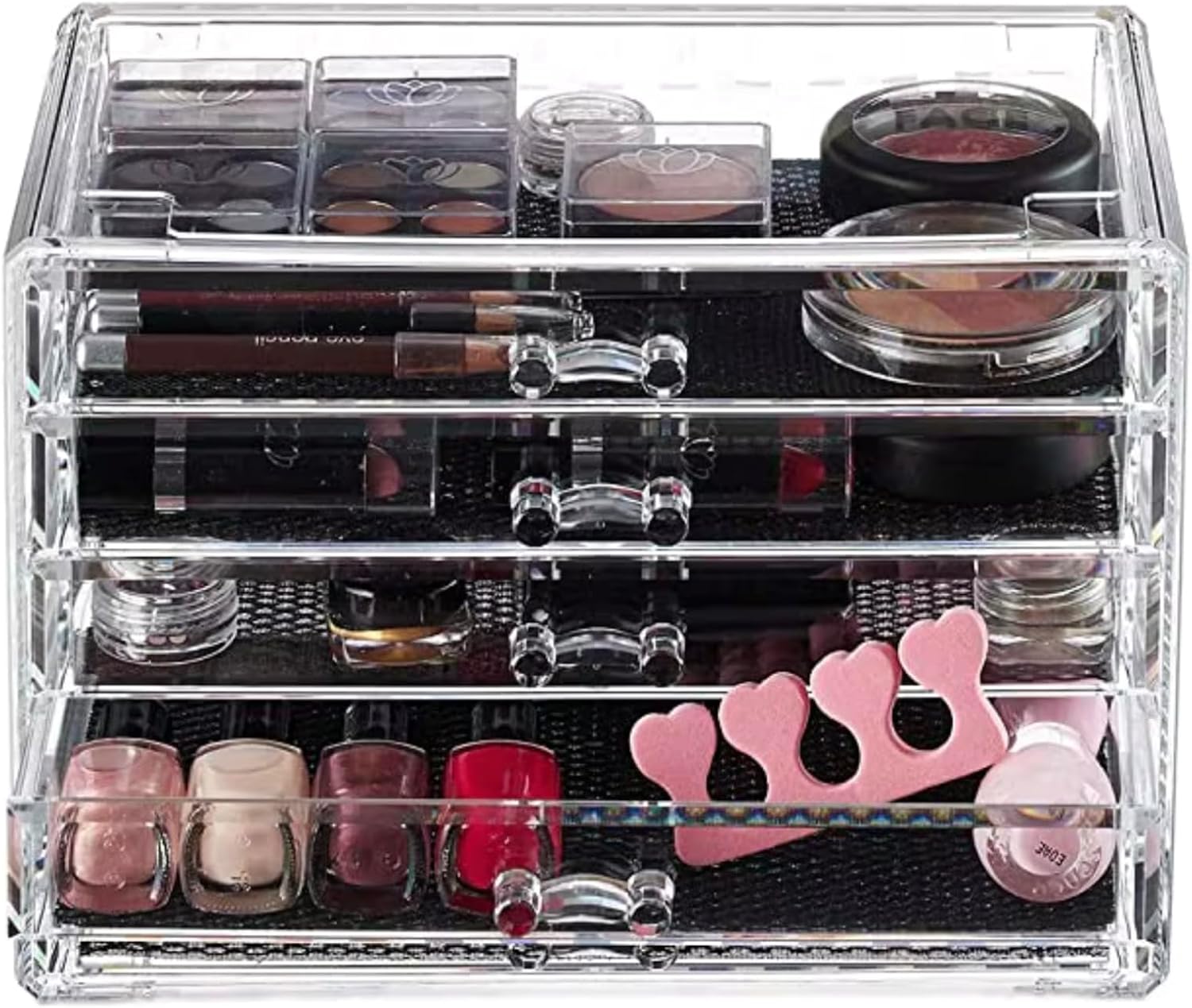 4-Drawer Clear Acrylic Vanity Top Stackable Organizer – Perfect for Skincare, Makeup, Brushes, Perfume, Jewelry and Hair Accessories (Modern 5.9" D x 9.25" W x 7.9" H)