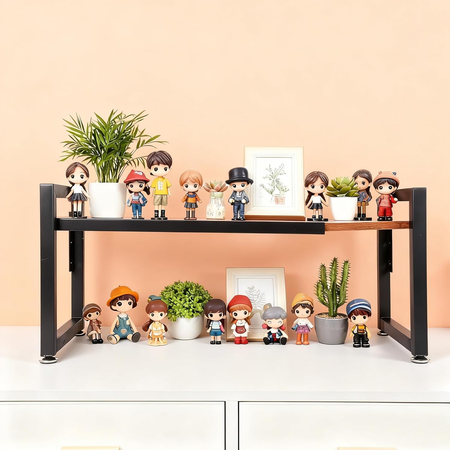 1 Pack Spice Racks, Expandable Adjustable Stackable Kitchen Organizer, Cabinet Shelf for Space-Saving, Counter Shelf for Cabinets, Countertop, Cupboard, Wood and Metal, Home kitchen Storage Rack