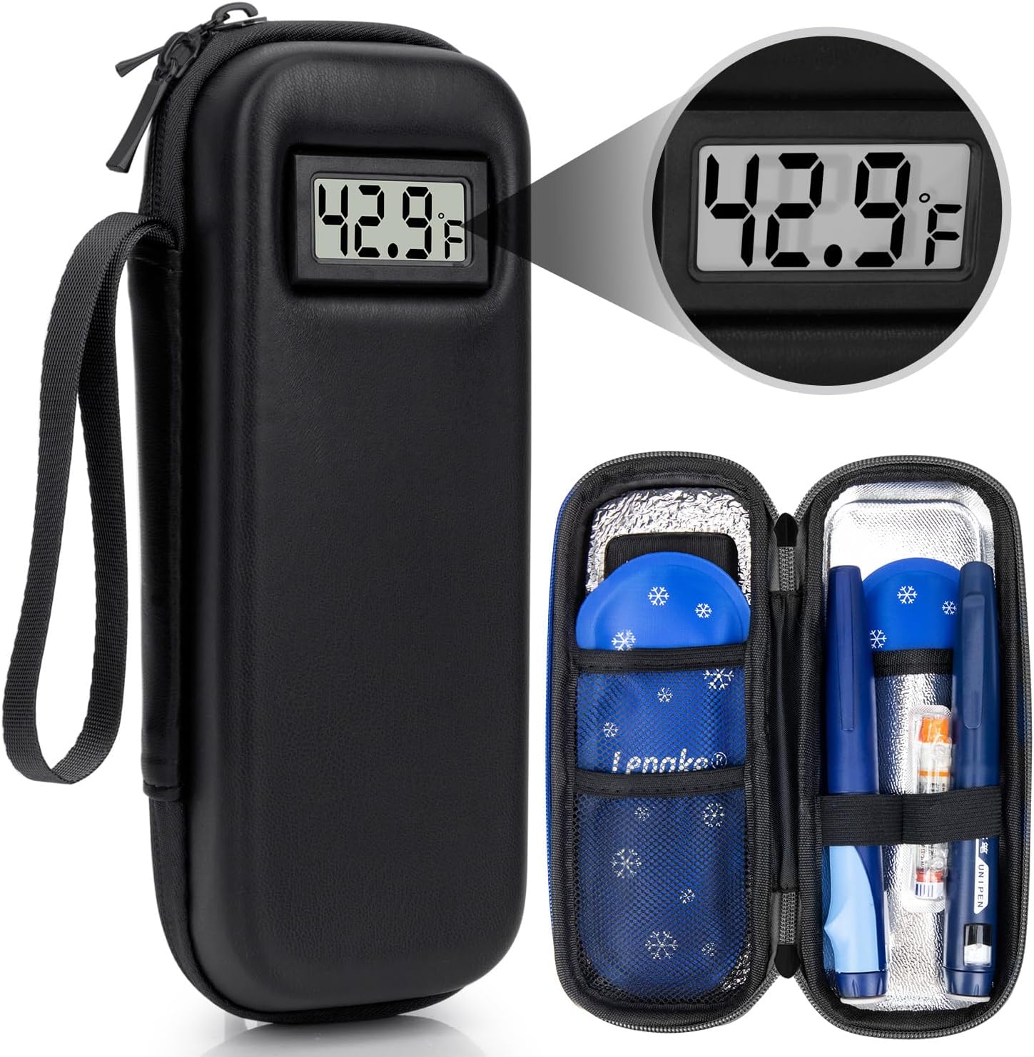 Insulin Cooler Travel Case TSA Approved, Temperature Display Insulin TravelCase, Portable Insulin Pen Cooler Travel Case for Insulin Ice Pack, Travel Diabetic Supplies (Black)