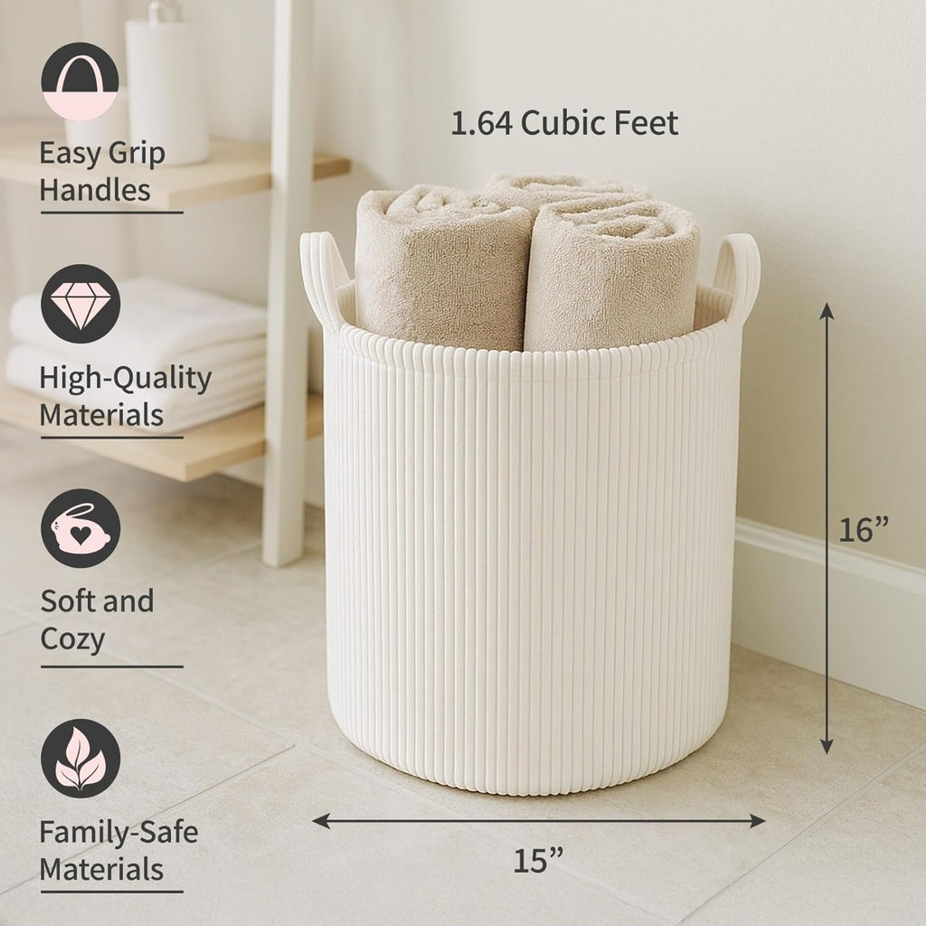 PUTSKA Blanket Basket – Round Storage for Toys and Blankets, Clothes, Stuffed Animals – Soft Baby Girl Basket for Nursery, Kids Room, Bedroom, Living Room – Large, Cream