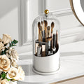 GAXmi Makeup Brush Holder with Lid Cosmetic Tools Organizer 360 Rotating Waterproof Dustproof Beauty Brushes Storage for Vanity, Transparent