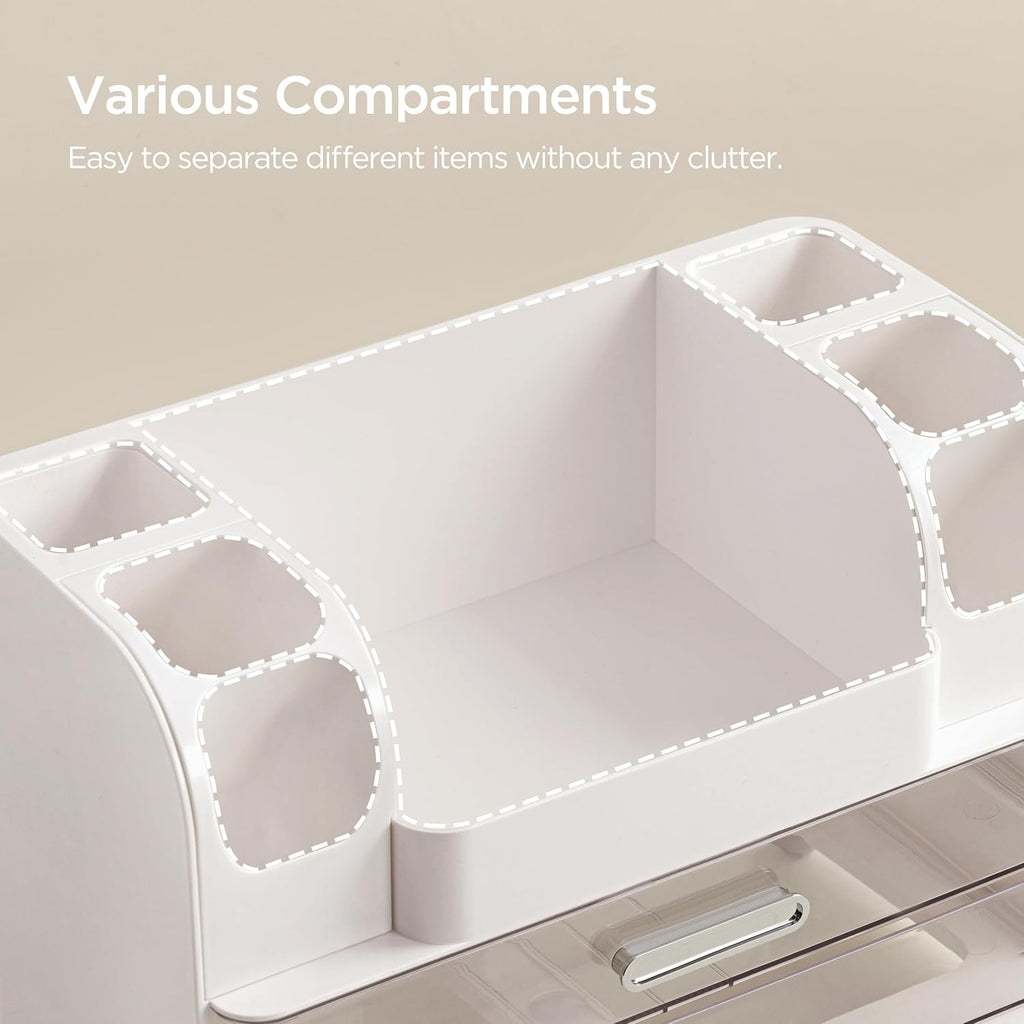 HBlife Makeup Organizer for Vanity with Brush Holder, Large Bathroom Countertop Cosmetic Organizer Skin Care Storage, Easy to Store Lipsticks, Nail Polishes, Perfumes, Eyeshadow Palettes, White