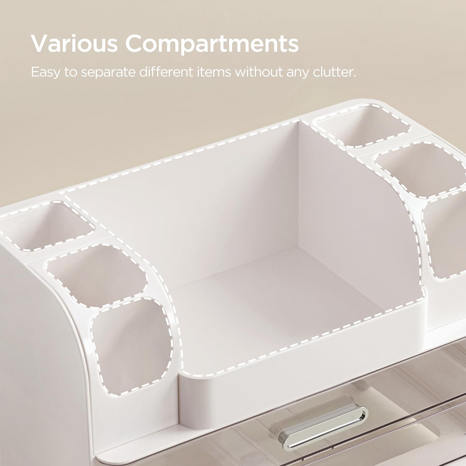 HBlife Makeup Organizer for Vanity with Brush Holder, Large Bathroom Countertop Cosmetic Organizer Skin Care Storage, Easy to Store Lipsticks, Nail Polishes, Perfumes, Eyeshadow Palettes, White