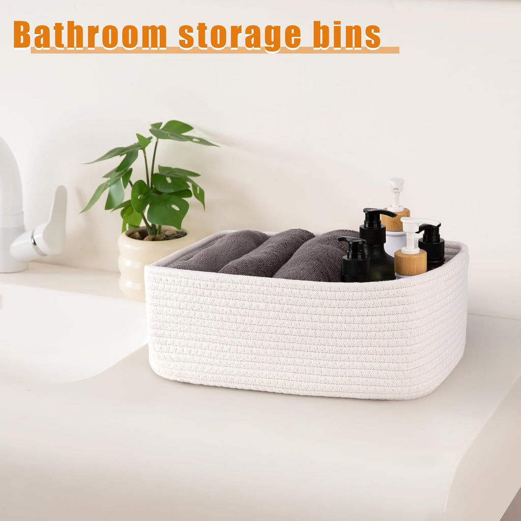 OIAHOMY 4 Pack Storage Baskets for Organizing, Small Bins for Shelves, Cute Decorative Storage Bins, Organizer Baskets for Gifts Empty, 13.8''Lx9.8''Wx5.5''H, White