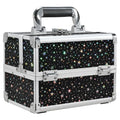 Joligrace Makeup Train Case Portable Cosmetic Box 2 Trays with Mirror Lockable for Makeup Nail Tech and Beauticians Traveling Makeup Storage Organizer - Black Star