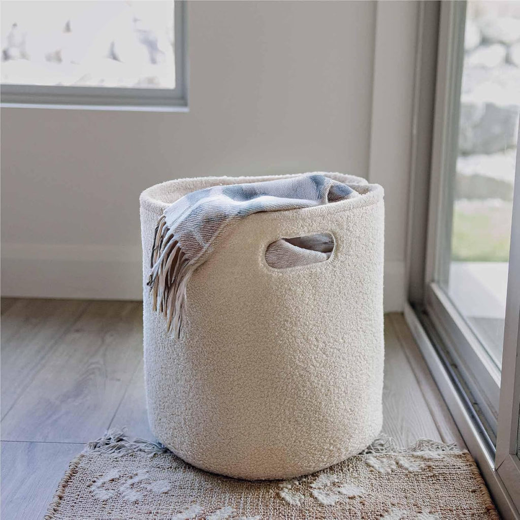 PUTSKA Basket – Round Storage for Clothes – Soft Baby Girl Basket for Nursery, Kids Room, Bedroom, Living Room – Large, Cream