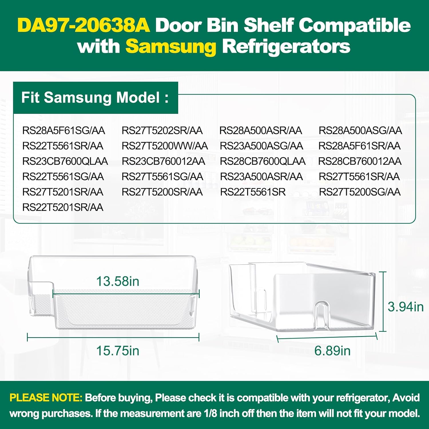 (2 PACK) UPGRADED DA97-20638A Refrigerator Door Bin Compatible with Samsung Refrigerator Shelf Bin Right Door Parts RS27T5200SR RS27T5201SR RS22T5561SG RS27T5561SR RS22T5561SR Shelf