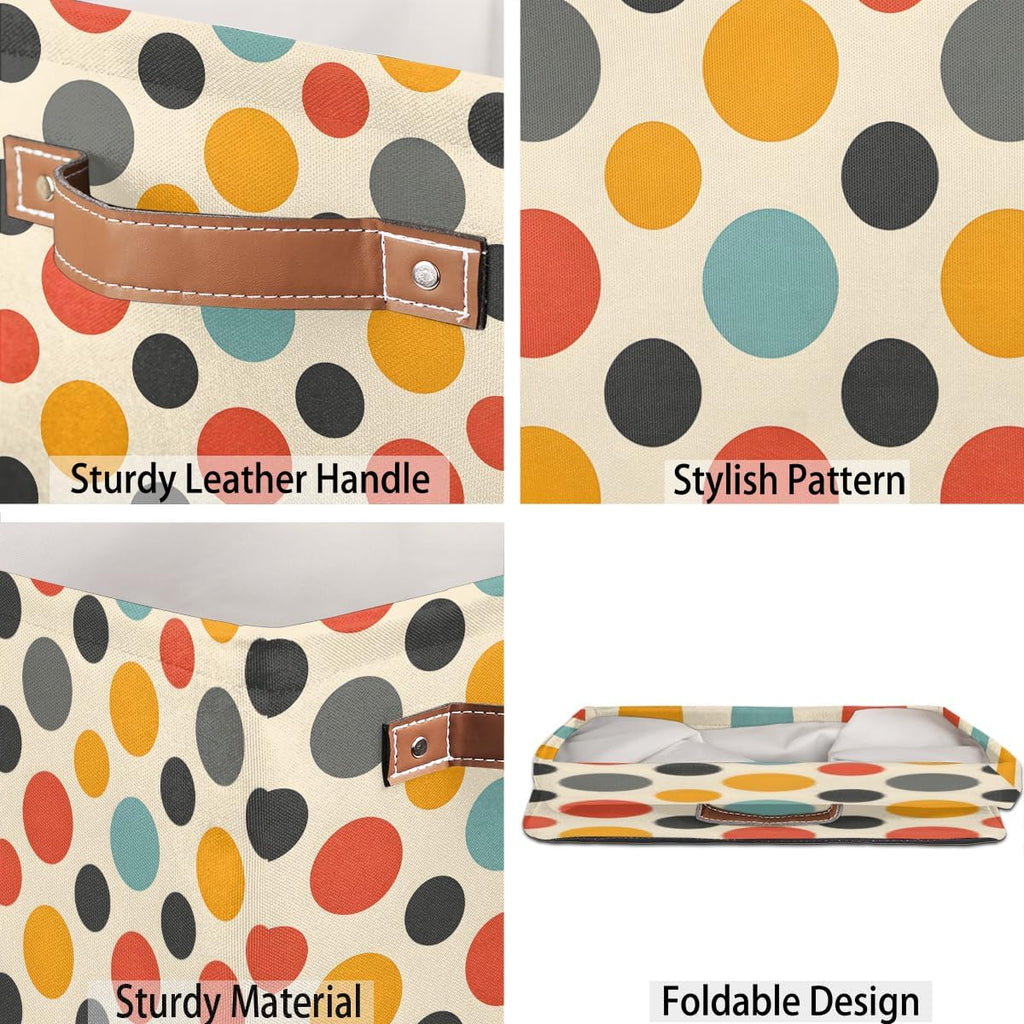 TropicalLife 13x13x13 Inch Large Fabric Storage Cube Vintage Polka Dots Foldable Storage Bin with Handles Organizer Boxes Cube Basket for Shelves Organizing Closet